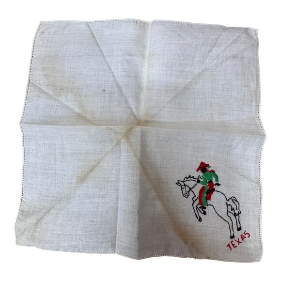 Lot 3 Vintage Texas Embroidered Handkerchief State Souvenir Longhorn Rodeo READ - Picture 3 of 14